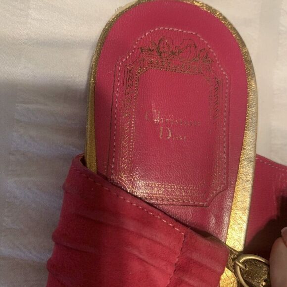 Christian Dior Authentic Leather Gold Pink Flat Sling Back Thong Sandals 8 - Picture 8 of 9